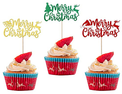 36 Stück Merry Christmas Cupcake Toppers Frohe Weihnachten Kuchen Toppers Christmas Hat Cupcake Picks Merry Christmas Xmas New Year Theme Party Kuchen Dekorationen Zubehör Bunt