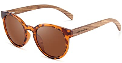 GREENTREEN Holz Sonnenbrill für Herren und Damen: Polarisierte Sonnenbrillen fürs Fahren Angeln und Reisen - Autofahrer Angler Reisende - UV400-Schutz