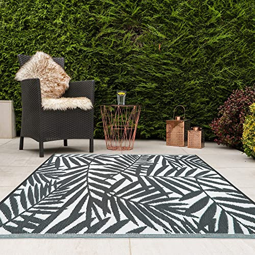 JVL Lightweight Reversible Plastic Woven Outdoor Rug, 133x190cm, Leaves
