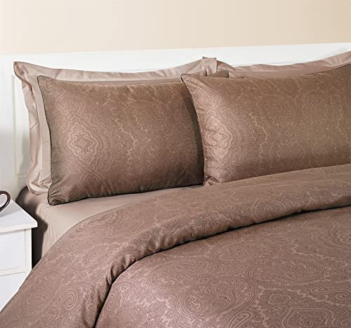 Roseley 3 Piece Duvet Cover Set 400TC Paisley Print Cotton Rich Soft Bedding Quilt Cover & Housewife Pillowcases [Super King, Brown]