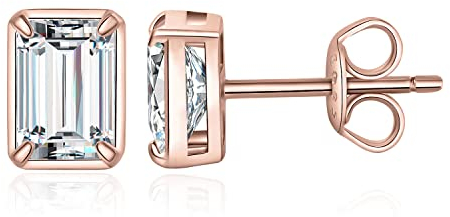 JewelryPalace 1ct Orecchini a Bottone Donna Argento 925 con Cubica Zirconia, Piercing Orecchini a Lobo con Pietra a Taglio Smeraldo, Orecchini Solitario in Oro Rosa Set Gioielli Donna