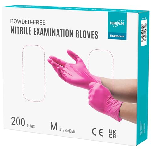 EUROPAPA® 200 Guantes De Nitrilo Desechables Que Cumplen Las Normas EN455 EN374, Sin Polvo Ni LÁTex, Guantes Desechables Disponibles En Las Tallas S, M, L Y XL (M, Rosa roja)