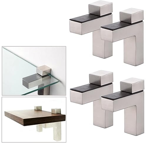 Lot de 4 supports d'étagère réglables en bois/verre, alliage de zinc Nickel brossé pour étagère de 3 à 30 mm d'épaisseur…
