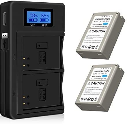 CITYORK Replacement Battery BLN-1 (Pack of 2) and Quick Double LCD Battery Charger for Olympus BLN-1 OM-D E-M1, OM-D E-M5, Pen E-P5, OM-D E-M5 M2