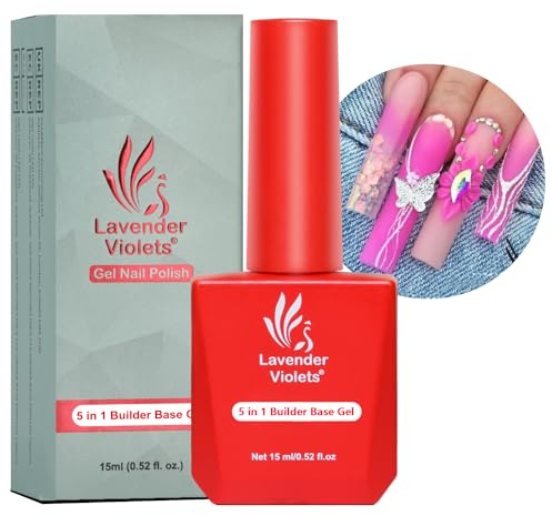 Lavender Violets Clear 5 in 1 Builder Base Gel,Press On Nails Glue 15ml Strengthening Hard Strong Nails Tips & Extensions UV LED Soak Off Nail Art Decorate Manicure Pedicure Larger Content A104