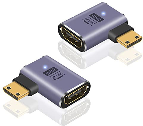 Maxhood Mini HDMI to HDMI Adapter 8K, 90 Degree Left and Right Angle Mini HDMI Male to HDMI Female Adapter, 48Gbps Mini HDMI Adapter Comaptible with Camera, Projector, Tablet, Raspberry Pi, 2Pack
