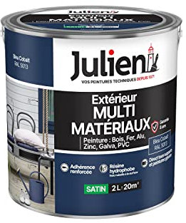 Julien Peinture Multi-Matériaux Satin en phase Aqueuse - Bois, Fer, Alu, PVC, Zinc, Acier galvanisé, brut ou peint - Bleu Cobalt 2 L