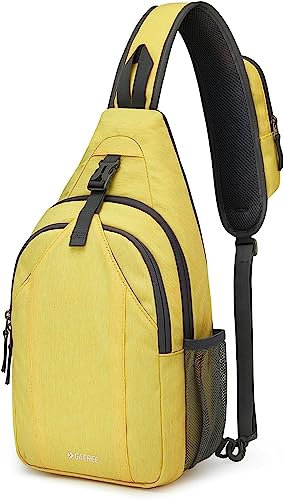 G4Free Schultertasche mit RFID-Brusttasche, Umhängetasche, Schultertasche mit Kopfhörerloch, gelb, S, Tagesrucksack