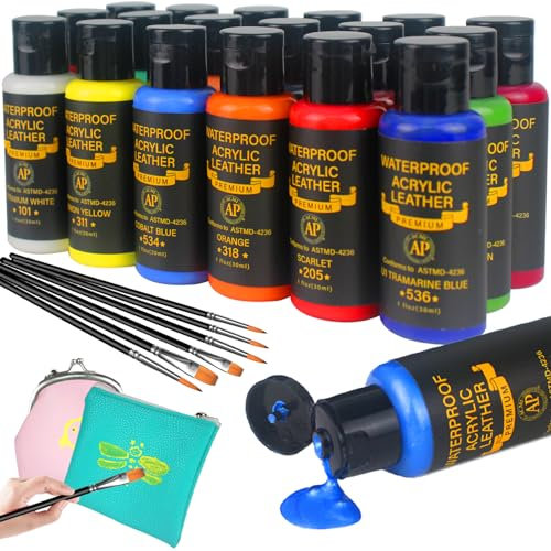 Colorful Acrylic Leather Paint Set, 18 Colors Leather Paint for Shoes| Leather Accessories | Premium Shoe Paint Kit for Sneakers | Bags | Purses | Waterproof, Flexible, Long-Lasting Sneaker Paint Kits