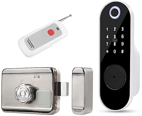 FTes RFKits Cerradura de Puerta con Huellas Digitales,Cerradura de Entrada sin llave con Entrada de llave,Contraseña Anti-espionaje,Cerradura antirrobo Inteligente