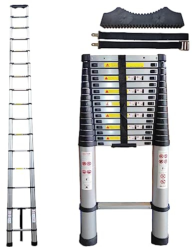 Hooha Alu Teleskopleiter Klappleiter 6,3M mit Anti-rutsch Gummipuffer Ausziehleiter Belastung 150kg Max. Mit EN131 Zertifikat