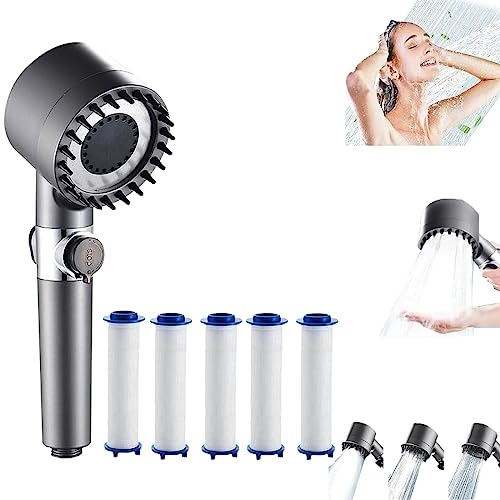 Pommeau de Douche Haute Pression, Douchette Douche Salle de Bain 4 Modes Réglable, Anti Calcaire Douchette Massant avec Stop Eau, Pommeau de Douche Économie d'Eau, SPA Pomme de Douche (G)