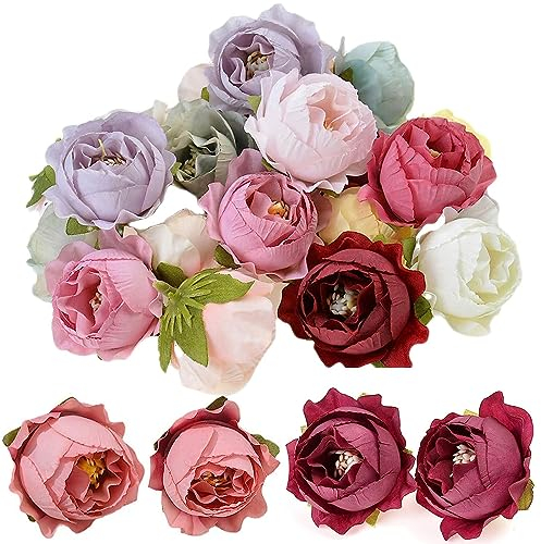 40 Stück Künstliche Blütenköpfe,Kunstblumen Blumenköpfe Bunt Kunstblumen Köpfe Kunstblumen Rosen Blütenköpfe Dekoration Blume Kopf Für DIY Basteln Brautkranz Hochzeit Blumensträuße Party Home Deko