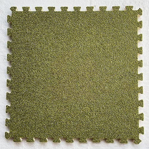 12 Pcs-12 Sq.ft. Square Interlocking Foam Tiles,Plush Floor Mat,Area Rugs,Carpet,Puzzle Play Mat,Parlor,12x12 Inch(Color:Green)