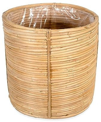 DARO DEKO Rattan Korb Topf Ø 27 x 26cm rund Blumentopf geflochten Aufbewahrungskorb Übertopf Blumenkorb