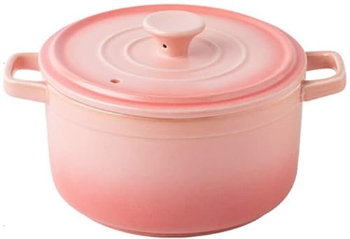 Ceramic Casserole Ceramic Casserole Small Stoneware cocotte Round Casserole with lid Slow stew Dutch Oven Heat-Resistant Soup Pot Blue Clay Soup Pot 0.87 l (Green 2L) (Pink 0.6L) Aesthetic a (Pink 0.
