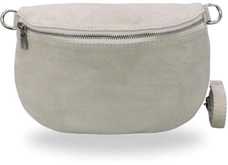 BRISE Bauchtasche Damen Wildleder AFIA Handgemachte Umhängetasche Crossbody Bag mit Ledergurt 3 Fächer Schultertasche Stylische Hüfttasche Gürteltasche Made in Italy (Beige - 1)