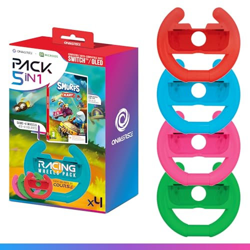 Oniverse Juego Schtroumpf Kart (Código de descarga) + Pack de 4 volantes para Joy-Con de Nintendo Switch y Nintendo Switch OLED
