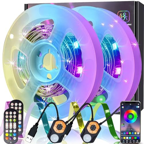 Meiyue LED Strip Bewegungsmelder 3M 2Set, RGB LED Streifen mit PIR Bewegungssensor, Fernbedienung & APP Steuerung, Nachtlicht mit Bewegungsmelder für Bet,Treppen,Schlafzimmer
