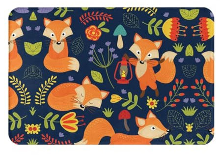 HAHAFU Fußmatte mit niedlichem Fuchs-Motiv, innen außen, 40 x 60 cm, bedruckt, waschbar, rutschfest, saugfähig, Eingangsteppich, Bodenmatte