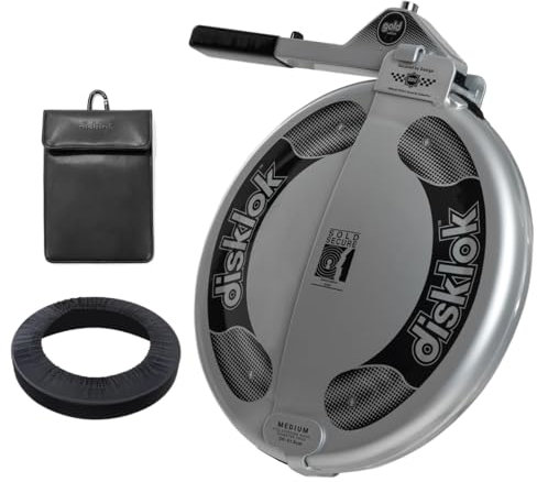 Disklok Gold Security Edition Combo Pack Car Steering Wheel Full Cover Anti-Angle Grinder Anti-Theft Lock Police Approved Inc. Cover & Large RFID Pouch (Silver, Medium 39cm - 44cm)
