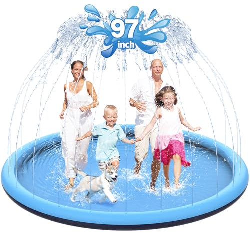 CACSPS Tapis Anti-éclaboussures antidérapant de 240 cm pour Enfants et Chiens, arroseur épais, Jouets Aquatiques d'été en Plein air, pataugeoire Extra Large pour Enfants