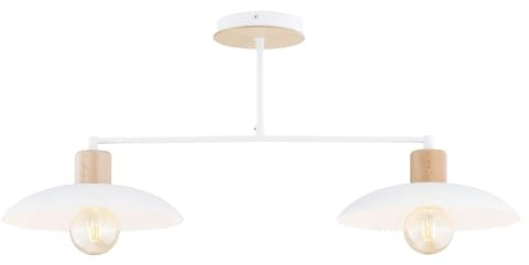 Deckenlampe Metall 100 cm lang E27 2-flammig Weiß Holzoptik länglich Loft Deckenleuchte Esstisch Esszimmer Lampe Küche