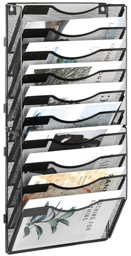 EasyPAG Wandordner für Büro, 10 Taschen, Netzstoff, Wandmontage, Papier-Organizer, Hängemappenhalter mit Namensschild, für Zuhause, Schule, Schwarz
