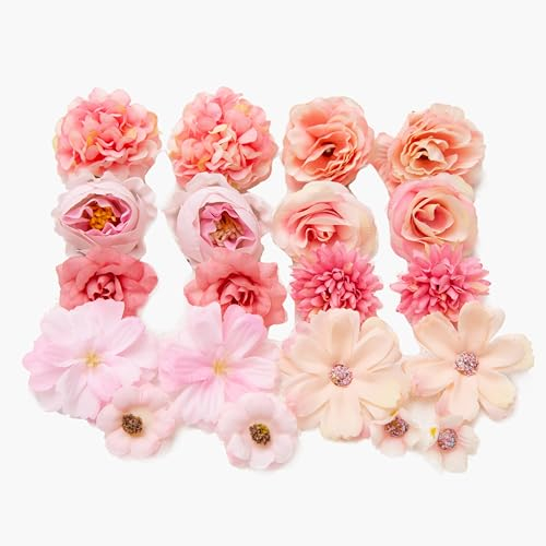 Generisch 20 pcs Kunstblumen zum Basteln Blumenköfe Künstliche Blumen Mini Blütenköpfe Seidenblumen Blumendeko Rosen für Tortendeko Hochzeit Party Deko DIY