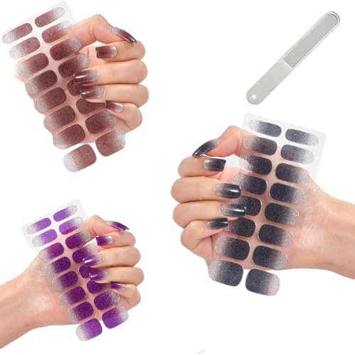 Quinnas Gel Nail Stickers with Uv Light Kit, Semi Cured Gel Nail Strips Christmas, Diy Gel Nail Stickers Kit, Semi Cured Gel Nails, Easy to Apply & Remove (A)