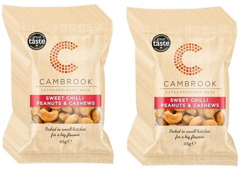 Cambrook - Baked Sweet Chilli Peanuts & Cashews, 45g Bags, Pack of 24