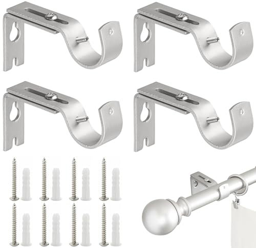 Adjustable Curtain Pole Brackets - 4 Pcs Rust-Resistant Curtain Rail Holders for Rods and Door Curerns - Thickened Iron