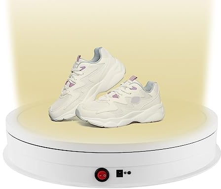 MEHOOSPVN Drehteller Elektrisch 42CM 50KG Automatische Drehteller mit Fernbedienung 360 Grad Drehteller für Fotografie Live-Video Schmuck-Display, Drehbarer Display-Ständer mit Led-Licht, Weiß