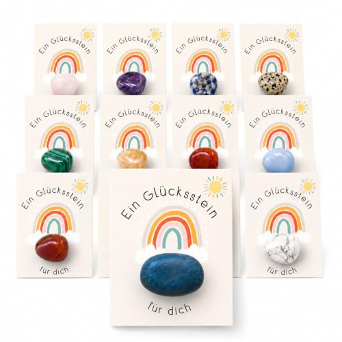 Milaboo 12er Set Glückssteine mit Karte – Einzeln verpackte Natursteine als dekorative Geschenkidee – Glücksbringer & Mitbringsel für besondere Anlässe