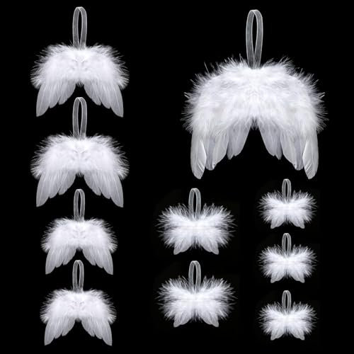 10 Pezzi Ali di Angelo Decorazioni Albero di Natale, Ali d'angelo di Natale, Ali di Piume di Angelo Bianca per Natale Matrimoni Accessorio, Artigianato Fai-da-Te