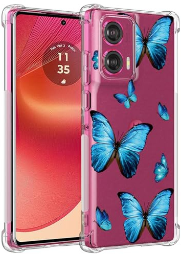 Yerebel Case for Moto Edge 50 Fusion Case, Motorola Edge 50 Fusion Cute Case, Clear Flexible Bumper TPU Soft Rubber Silicone Cover Phone Case for Motorola Edge 50 Fusion 5G Blue Butterfly