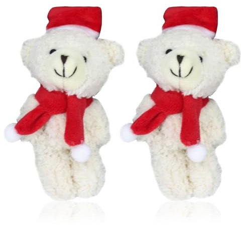 RYMAUP 2 stücke 10cm Miniatur Weihnachten Bär Plüsch Bär Puppenhaus Zubehör Mini Bär Keychain DIY Dekoration Kleidung Material Zubehör