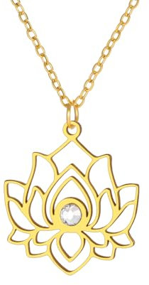 Dreamtimes Lotus Blume Charme Halskette für Frauen Yoga Lotus Schutz Anhänger Halskette Edelstahl Inspirational Yoga Healing Unalome Symbol Amulett Buddha Yoga Schmuck (Gold)