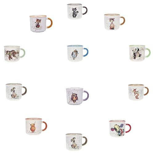 KIUB Pack de 12 Mini mugs timbale expresso avec des animaux- Hauteur 6,5CM -contenu 125ML- personnalisation possible - porcelaine