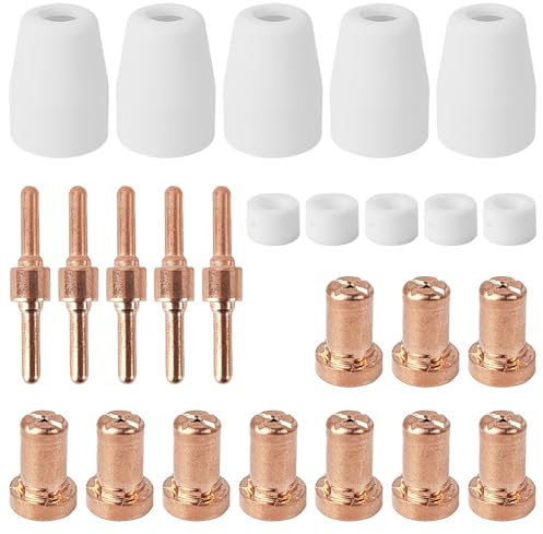 25 Pezzi Accessori Macchine Taglio Plasma, Ugello per Taglio al Plasma ad Aria Estesa PT31, Materiali di Consumo per Elettrodi, Candela di Combustione, per CUT-40 CUT-50D CT-312 (giallo dorato)