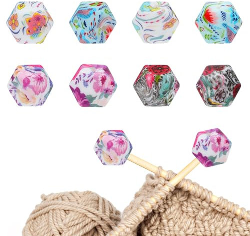 AOZUO 8 Stück Maschenstopper für Stricknadeln, Nadelspitzenschutz mit Tropische Blumen Stricknadelstopper, Stricknadel Schutzkappe Strickzubehör passend für Nadeln der Größen (3–9 mm)