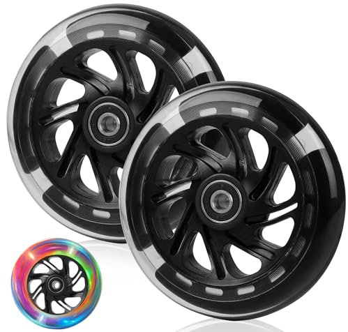 DBREAKS Leuchtende Stunt Scooter Rollen, 2 Stück LED-Lichtrollen, 120mm Led Scooter Ersatzräder Räder mit ABEC, 9 Kugellager, Härtegrad 88A, geeignet für allerlei Scooter (Schwarz)