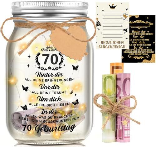 Johiux 70 Geburtstag Frau Mann LED Flaschenlicht Geburtstag,70 Geldgeschenke Geburtstag Verpackungen,70.Geburtstag Geschenk Nachtlicht Geschenke Deko,Coole Geschenkideen zum 70.Geburtstag Tischdeko.