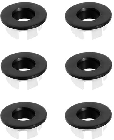 6PCS Metal Sink Overflow Ring Cover Replacement Scratch-Resistant Round Brass Basin Trim Tap Hole Round Cover Repair, Easy Install Overflow Cap for Bathroom & Kitchen Basin, Black (22-26mm)