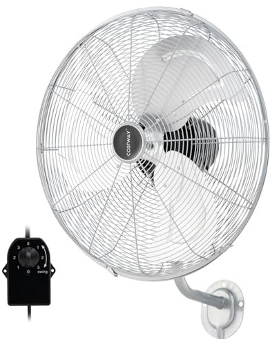 RELAX4LIFE Wandventilator mit 3 Geschwindigkeitsstufen, 85°Oszillation & 30°Neigung, 120W Ventilator mit 3 Aluminiumflügel für Terrasse, Lager, Werkstatt & Keller, Geräuschpegel≤60db (Silber)