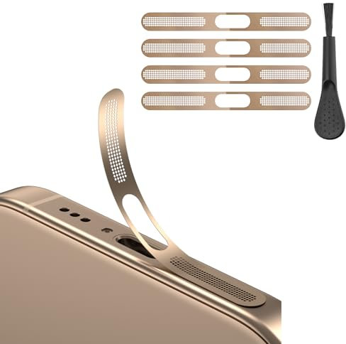 AUZOSL Metal Dustproof Mesh Stickers Kit (4 Meshes + 4 Wipes+ 1 Brush) – Speaker & Port Protection for iPhone 15 16 Pro/ 16 Pro Max (Desert Titanium)