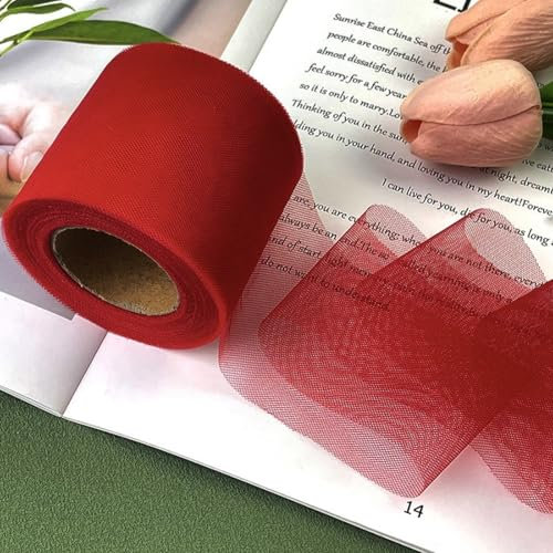 HSTWODE Rouleau de tulle de 25 yards, 6 cm de large - En tulle - Décoration de table - Pour couture, arche des cheveux, cadeau, décoration de mariage, cartes, bricolage - Rouge