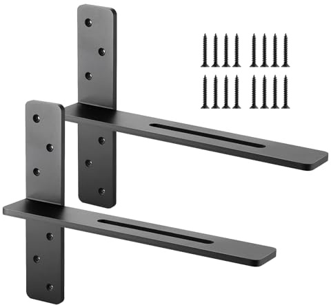 VEVOR T Shelf Brackets 2 Pcs, 200 lbs/90 kg Weight Capacity, 16x2.89x12 in / 406.4x73.5x304.8 mm, Solid Steel Heavy Duty Brackets for Shelves, Countertop Support Floating Bracket Hardware with Screws