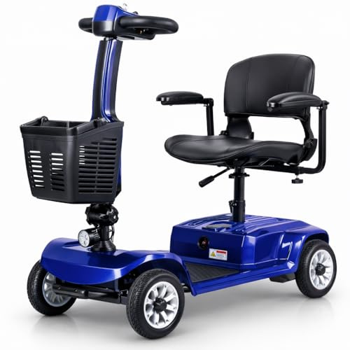 Alifero Mobility Scooter Elettrico per Disabili e Anziani di Pieghevole e Leggero, 3S Piegatura Rapida per Mobilità,Pneumatici Antiforatura per Persone con Mobilità Ridotta Sedia a Rotelle (Blu)