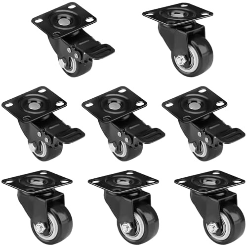 JIAYUET Robuste Rollen, 240 kg Tragkraft, 40 mm leise Gummi-Räder für Schränke, Regale und Vitrinen (4 Bremsen + 4 nicht bremsen), 8 Stück